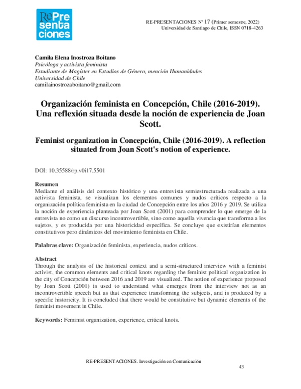 (PDF) Feminist organization in Concepción, Chile (20162019). A