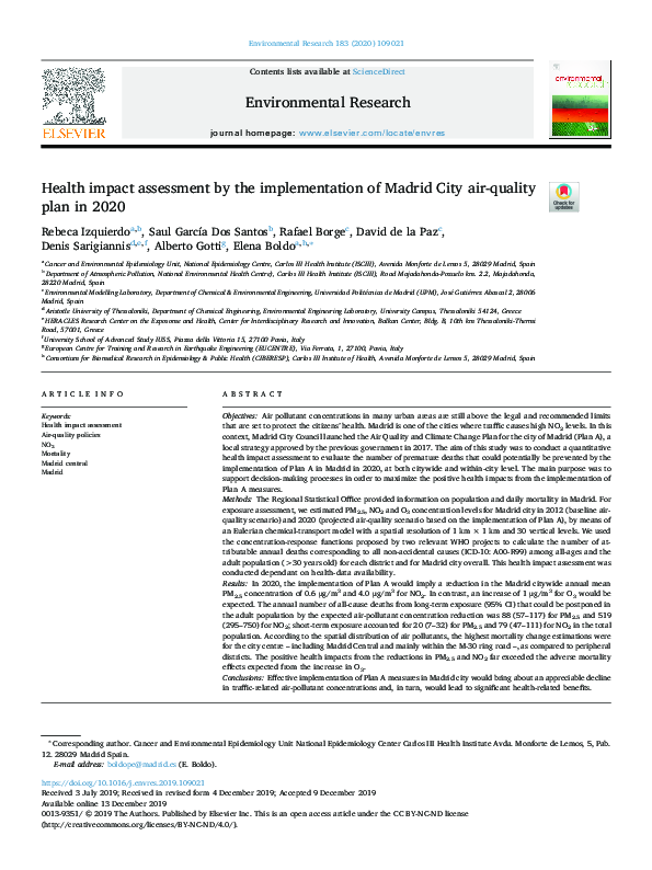 (PDF) Health impact assessment by the implementation of Madrid City air ...