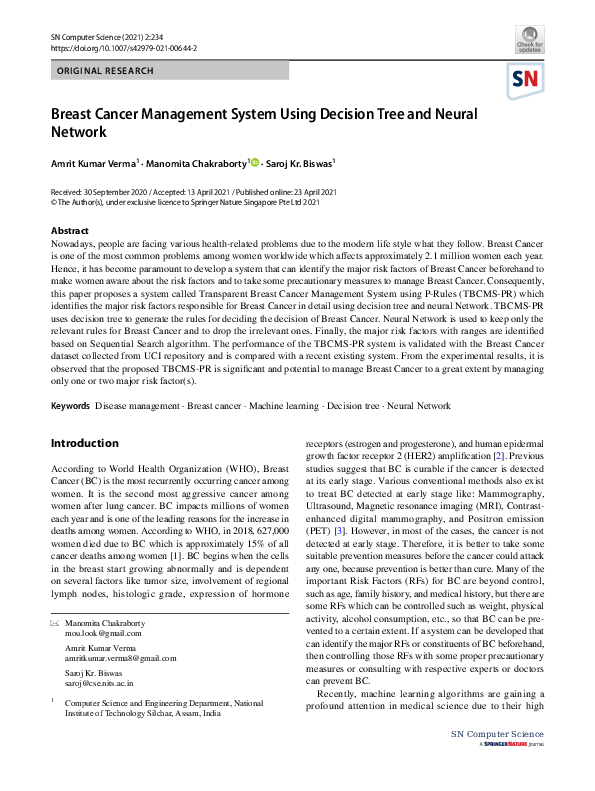 (PDF) Breast Cancer Management System Using Decision Tree and Neural ...