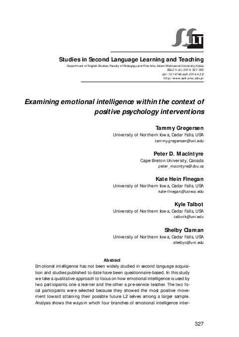 (PDF) Examining emotional intelligence within the context of positive ...