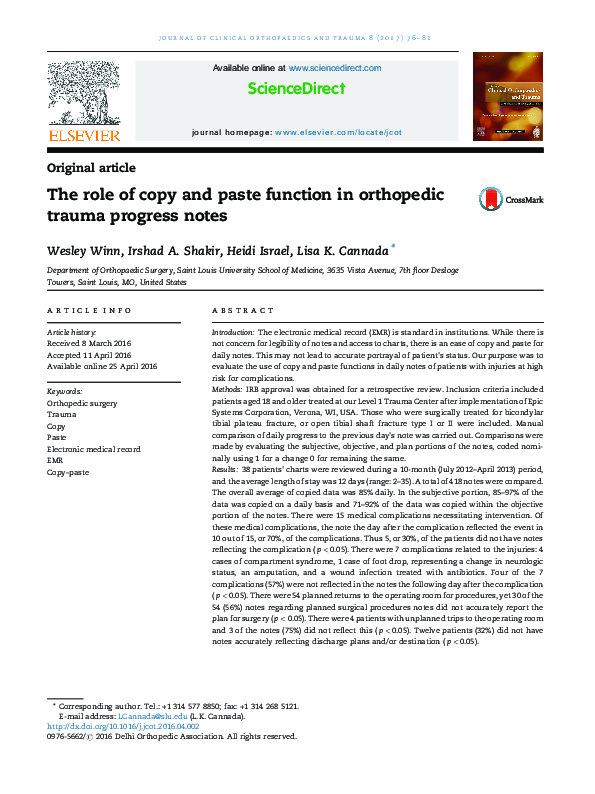 (PDF) The role of copy and paste function in orthopedic trauma progress ...