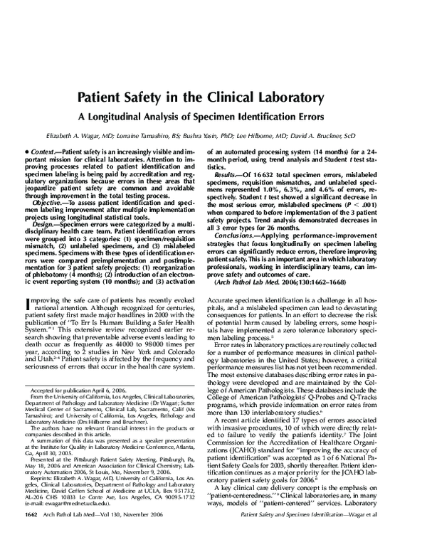 (PDF) Patient safety in the clinical laboratory a longitudinal analysis of specimen