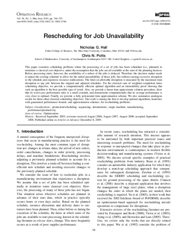 (PDF) Rescheduling for Job Unavailability