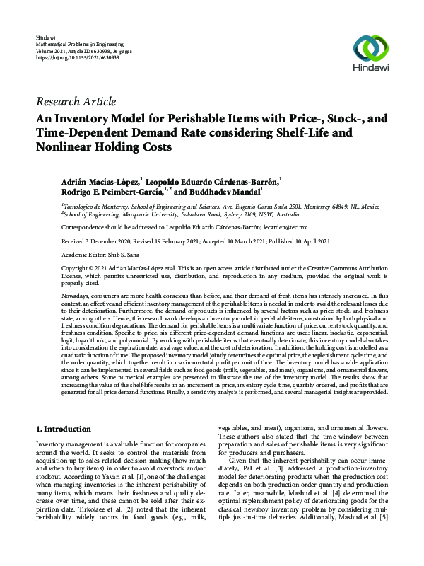 (PDF) An Inventory Model for Perishable Items with Price-, Stock-, and ...