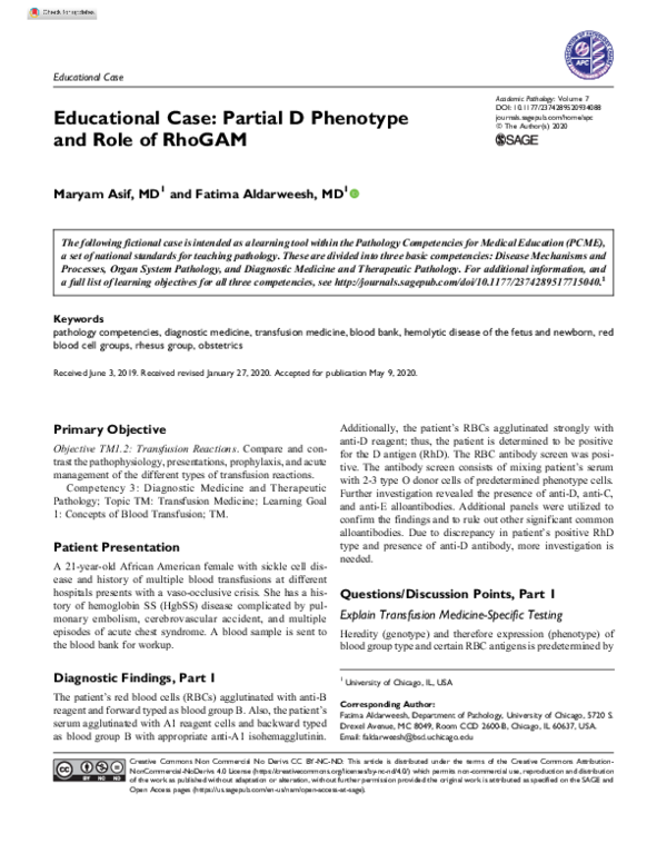 (PDF) Educational Case: Partial D Phenotype and Role of RhoGAM