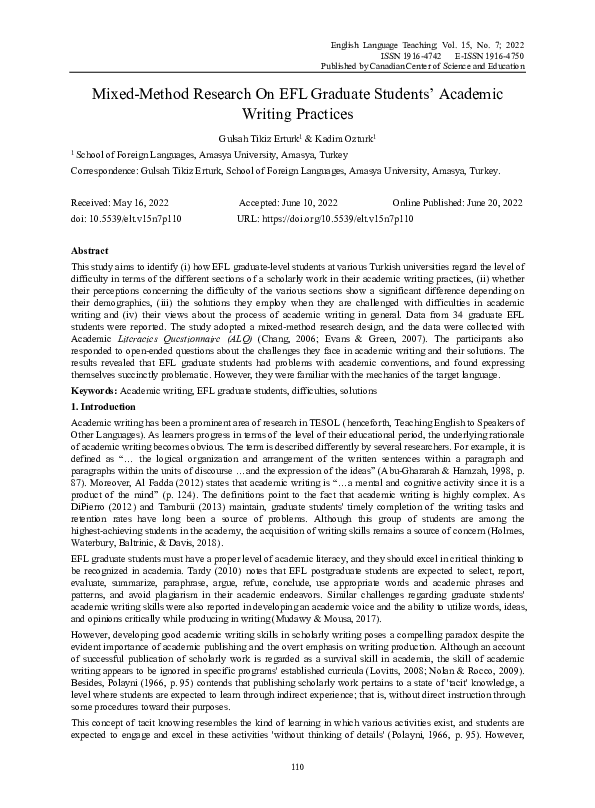(PDF) Mixed-Method Research On EFL Graduate Students’ Academic Writing ...
