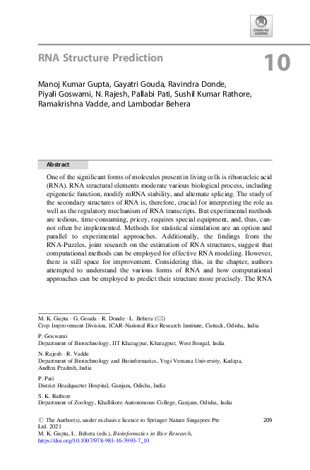 (PDF) RNA Structure Prediction | Sushil Kumar Rathore - Academia.edu