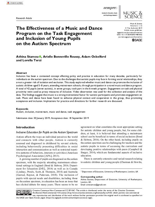 (PDF) The Effectiveness of a Music and Dance Program on the Task ...