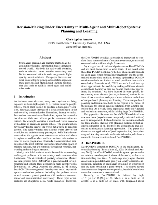 (PDF) Decision-Making Under Uncertainty in Multi-Agent and Multi-Robot ...