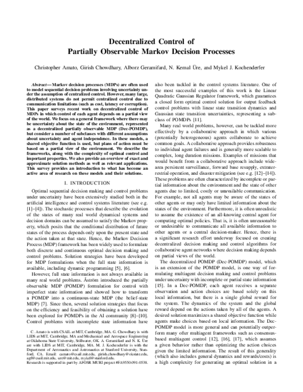 (PDF) Decentralized control of partially observable Markov decision ...