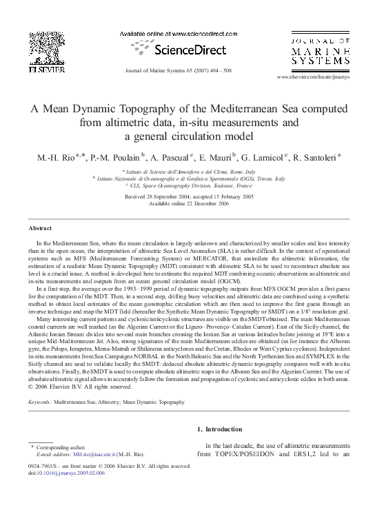 (PDF) A Mean Dynamic Topography of the Mediterranean Sea computed from ...