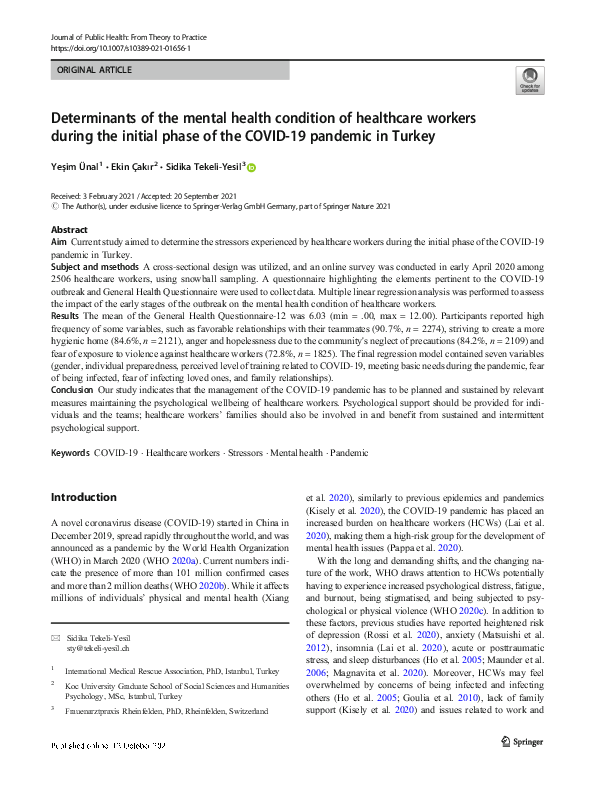 (PDF) Determinants of the mental health condition of healthcare workers ...