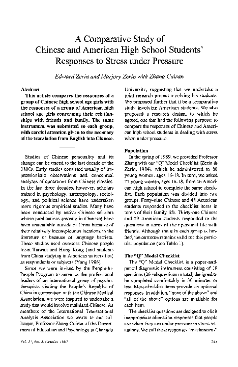 (PDF) A Comparative Study of Chinese and American High School Students ...