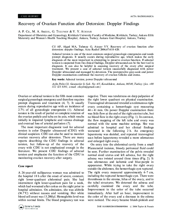 (PDF) Recovery of ovarian function after detorsion: doppler findings