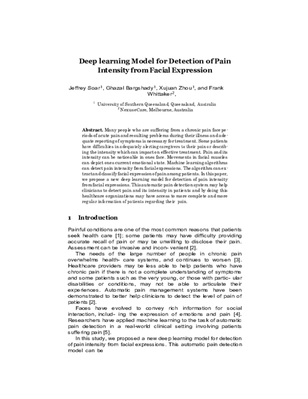 (PDF) Deep Learning Model for Detection of Pain Intensity from Facial ...