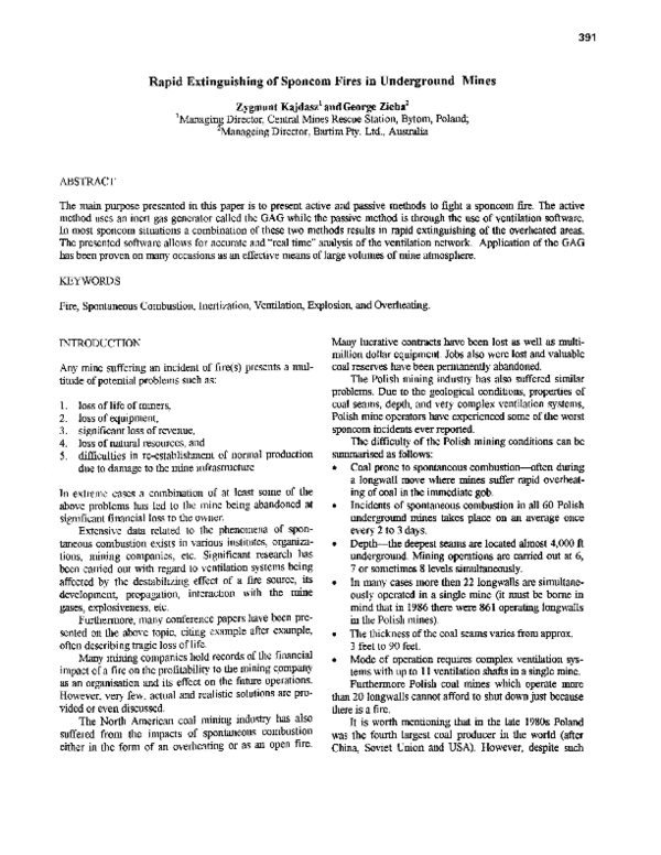 (PDF) Rapid extinguishing of sponcom fires in underground mines