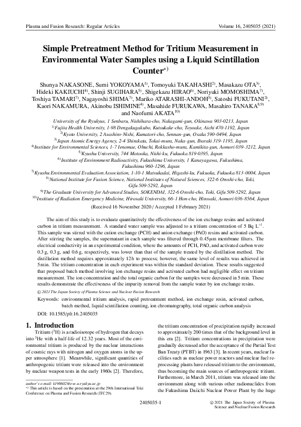 (PDF) Simple Pretreatment Method for Tritium Measurement in