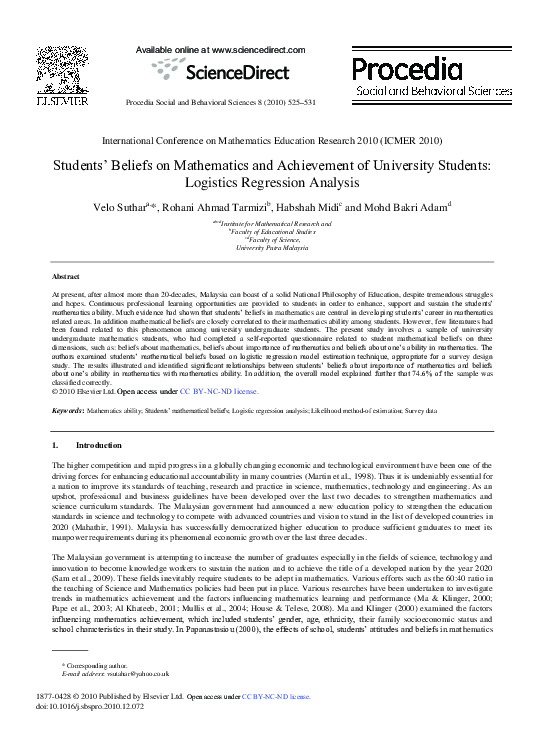 (PDF) Students’ Beliefs on Mathematics and Achievement of University ...