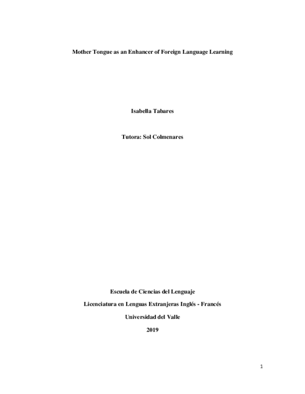 (PDF) Mother tongue as an enhancer of foreign language learning