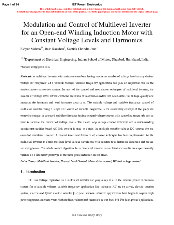 (PDF) Modulation and control of multilevel inverter for an open‐end ...