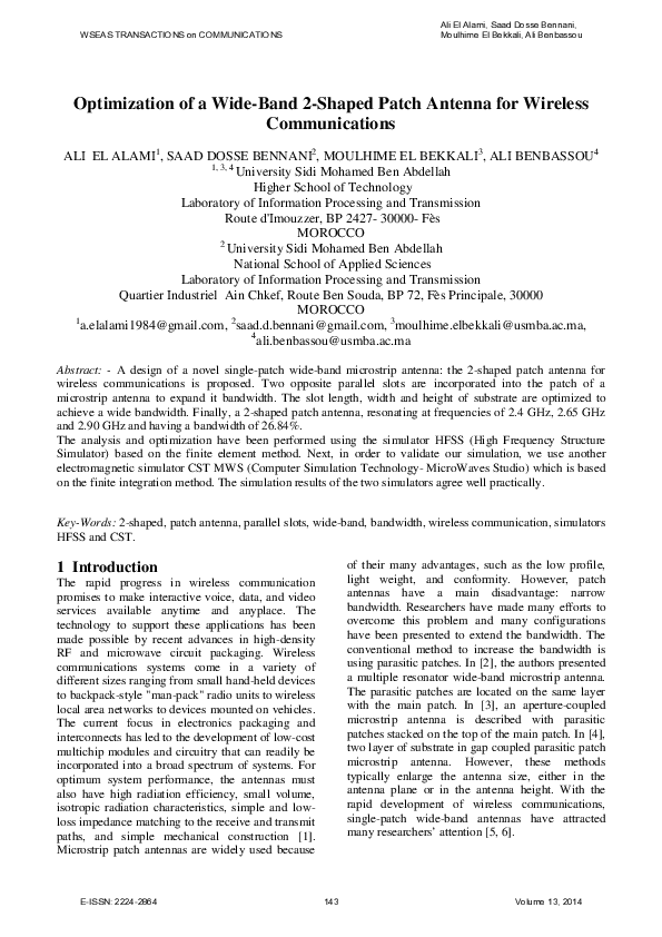 (PDF) Optimization of a Wide-Band 2-Shaped Patch Antenna for Wireless ...