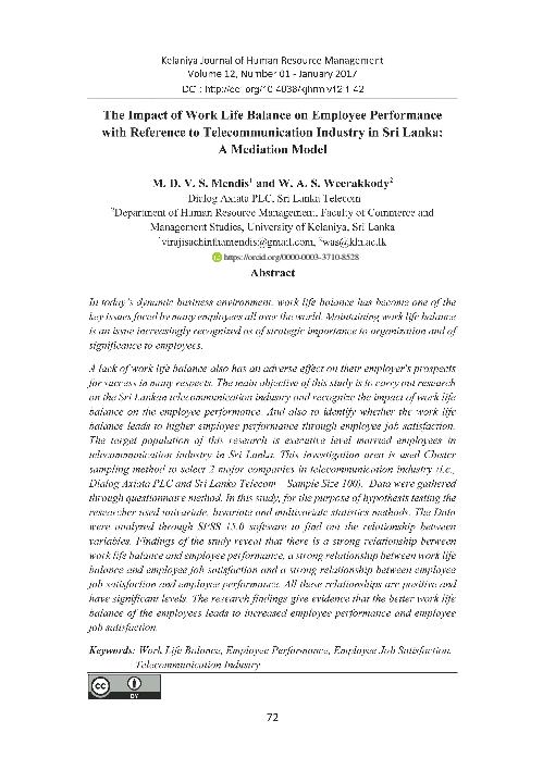 (PDF) The impact of work life balance on employee performance with ...