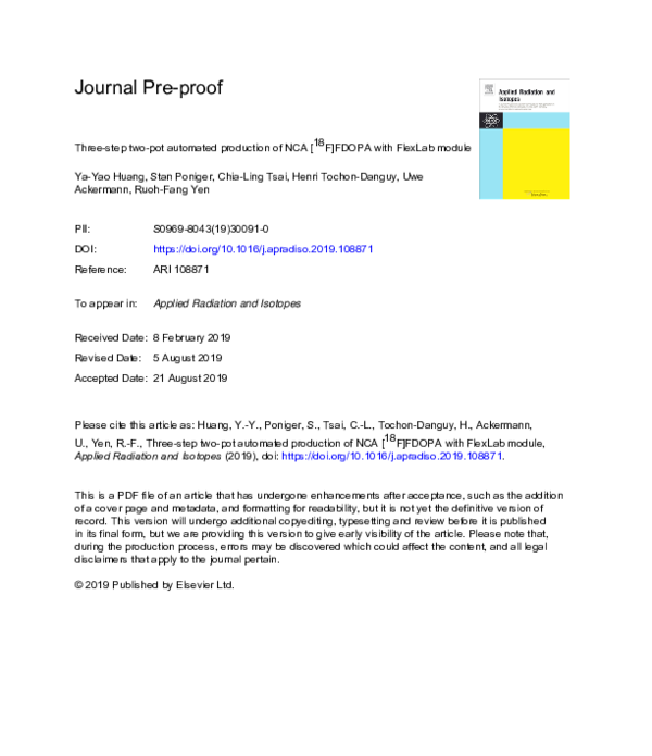 (PDF) Three-step two-pot automated production of NCA [18F]FDOPA with ...