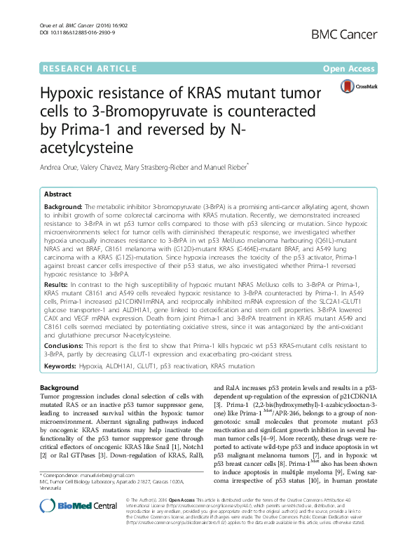 (PDF) Hypoxic resistance of KRAS mutant tumor cells to 3-Bromopyruvate ...