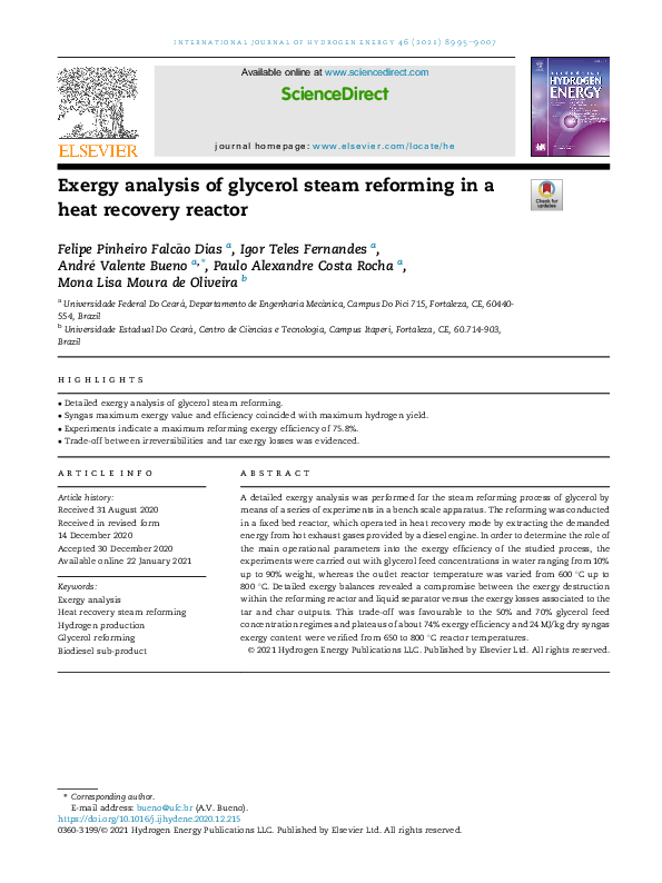 (PDF) Exergy analysis of glycerol steam reforming in a heat recovery ...