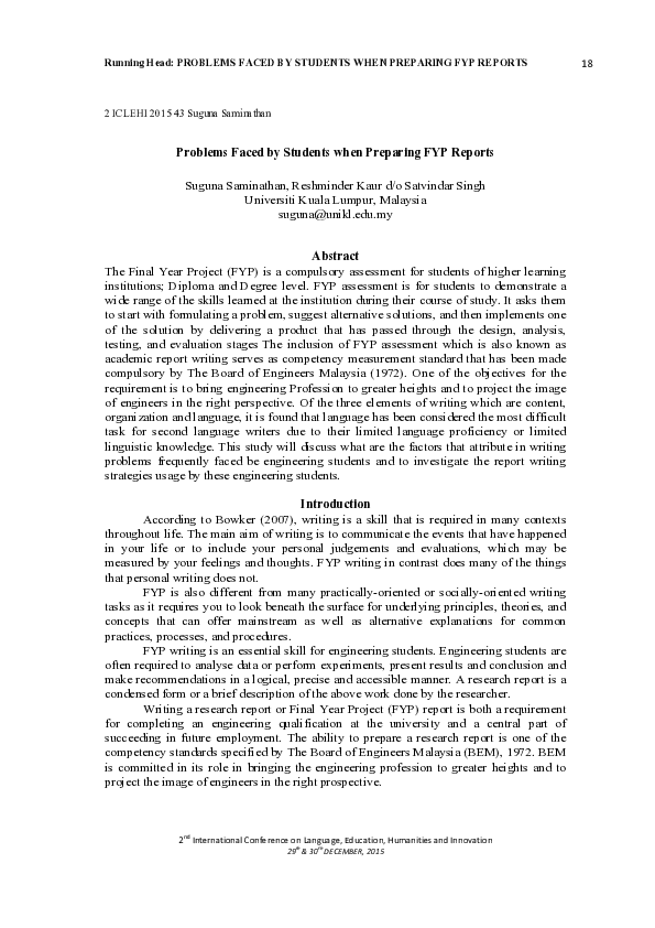 (PDF) Problems Faced by Students when Preparing FYP Reports