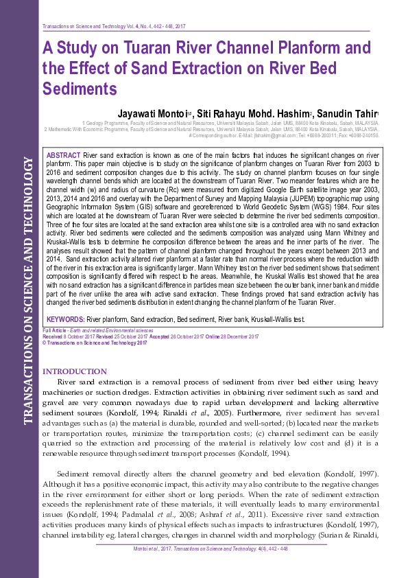 (PDF) A Study on Tuaran River Channel Planform and the Effect of Sand ...
