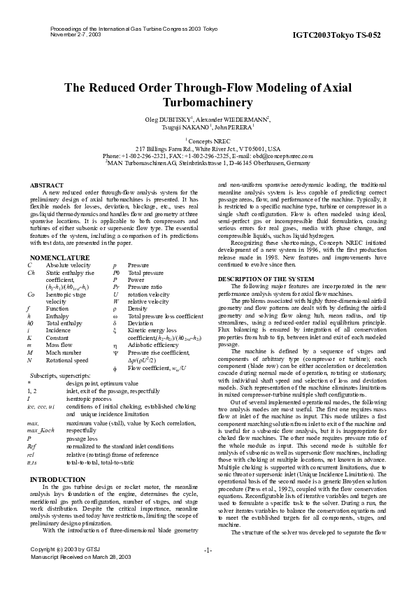 (PDF) The Reduced Order Through-Flow Modeling of Axial Turbomachinery