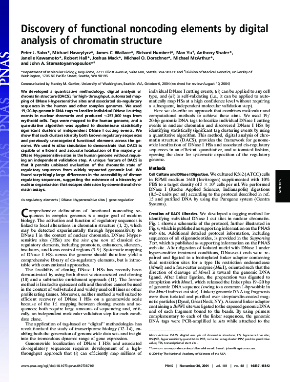 (PDF) Discovery of functional noncoding elements by digital analysis of ...