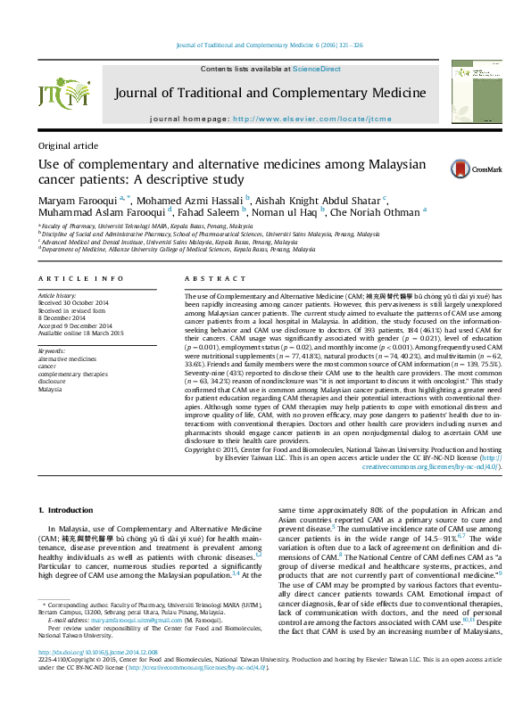 (PDF) Use of complementary and alternative medicines among Malaysian ...
