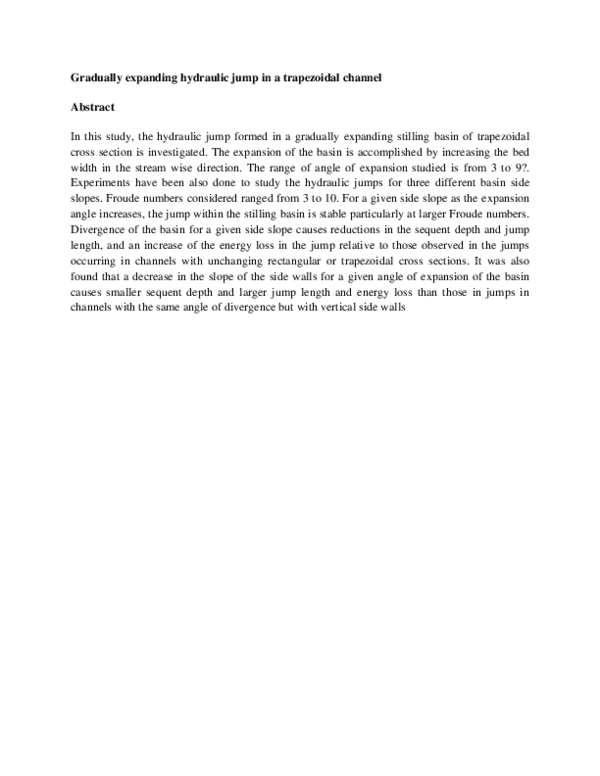 (PDF) Gradually expanding hydraulic jump in a trapezoidal channel