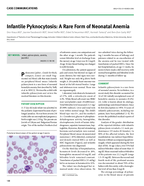 (PDF) Infantile pyknocytosis: a rare form of neonatal anemia