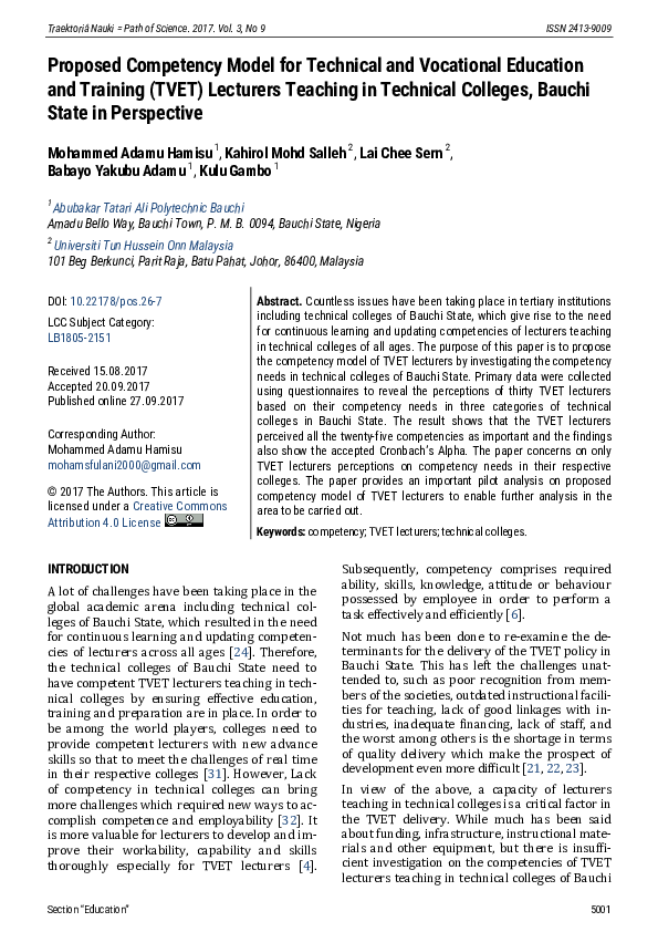 Pdf Proposed Competency Model For Technical And Vocational Education