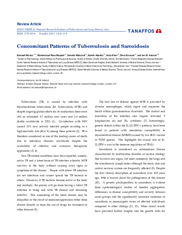 (PDF) Concomitant patterns of tuberculosis and sarcoidosis