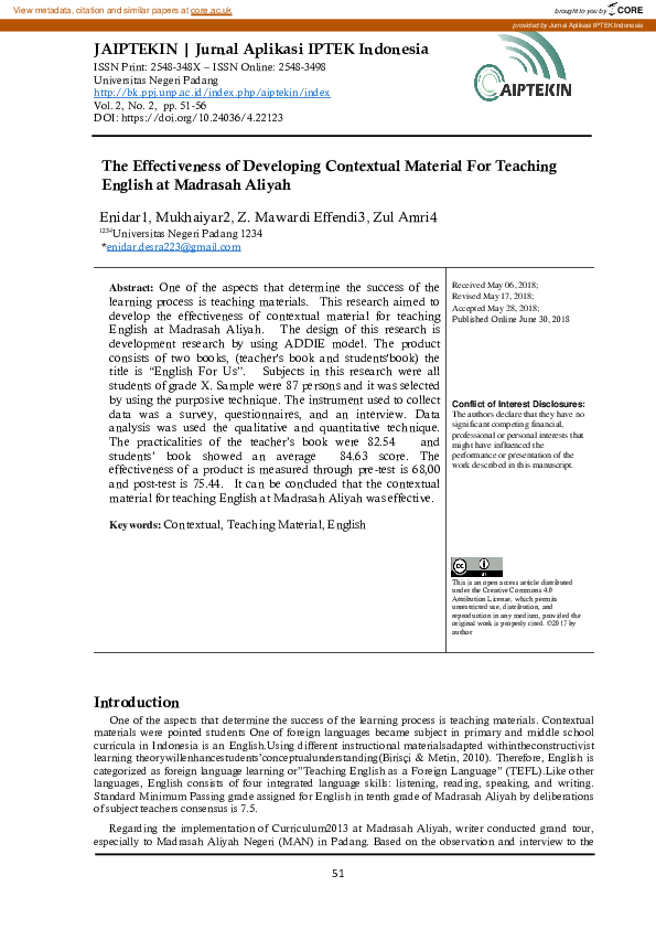 Pdf The Effectiveness Of Developing Contextual Material For Teaching Pdf The Effectiveness Of Developing Contextual Material For Teaching