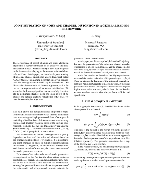 (PDF) Joint estimation of noise and channel distortion in a generalized ...