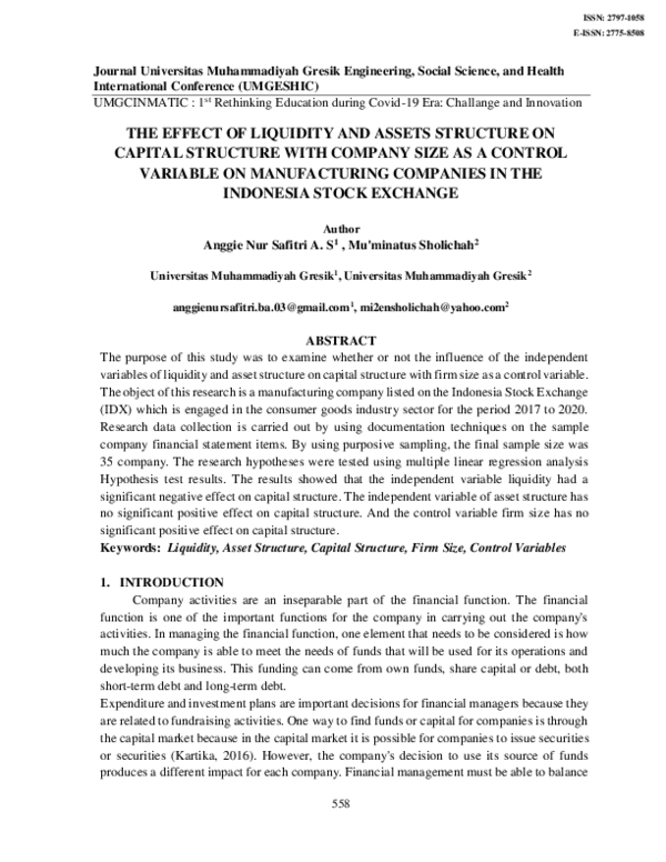 (PDF) The Effect of Liquidity and Assets Structure on Capital Structure ...