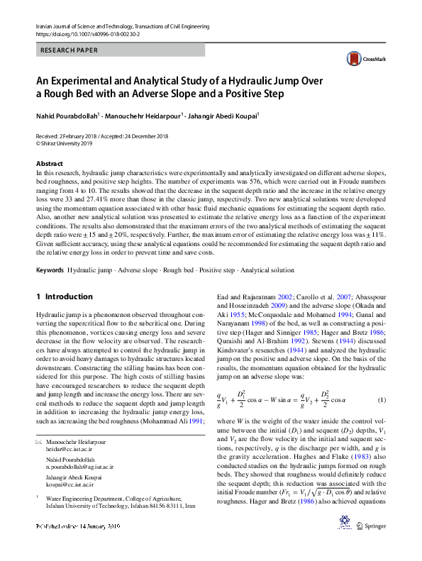 (PDF) An Experimental and Analytical Study of a Hydraulic Jump Over a ...
