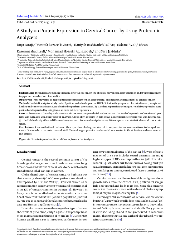 (PDF) A Study on Protein Expression in Cervical Cancer by Using ...