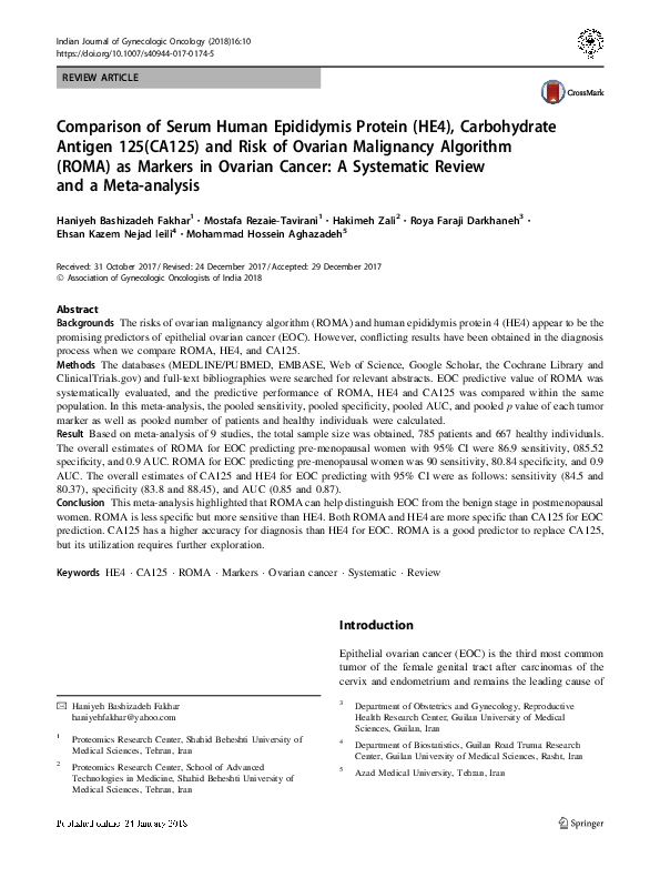 (PDF) Comparison of Serum Human Epididymis Protein (HE4), Carbohydrate ...