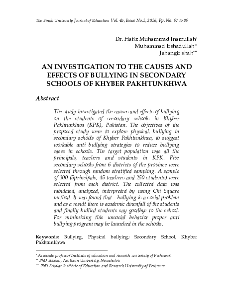 (PDF) An Investigation to the Causes and Effects of Bullying in ...