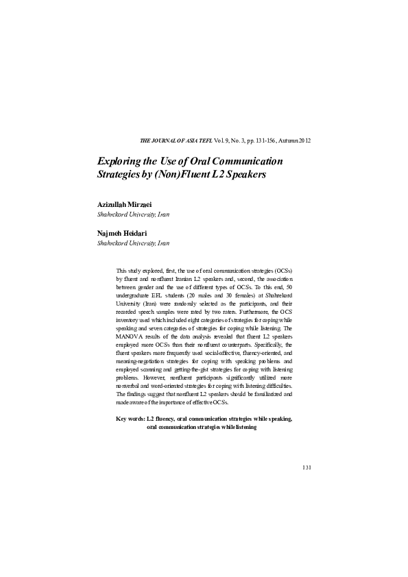 (PDF) Exploring the Use of Oral Communication Strategies by (Non ...