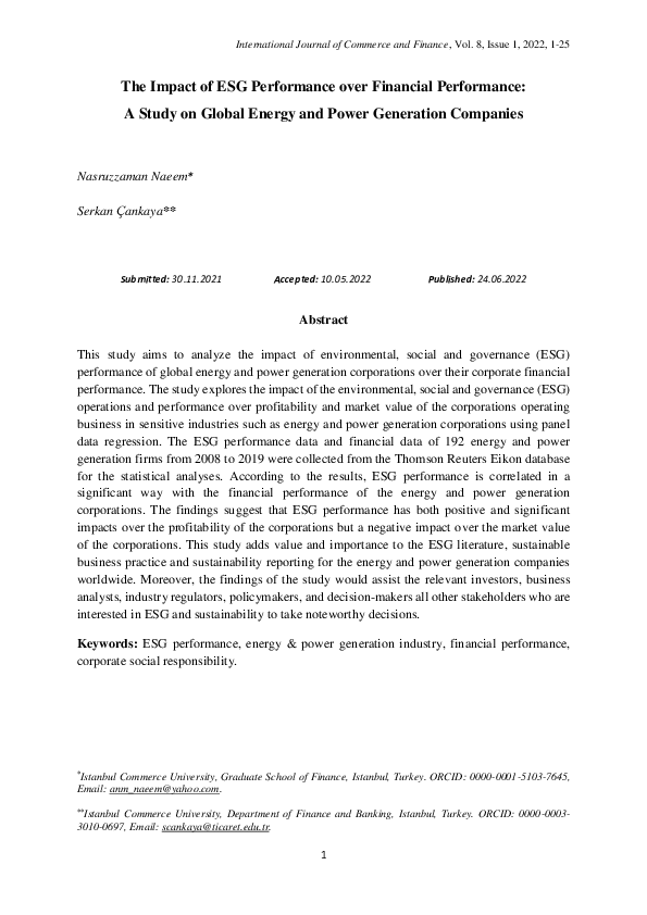 (PDF) The Impact of ESG Performance over Financial Performance: A Study ...