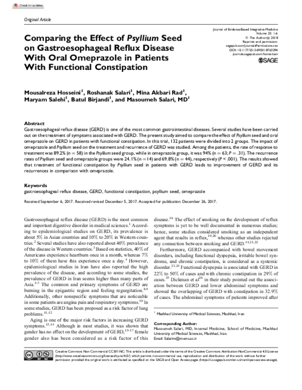 (PDF) Comparing the Effect of Psyllium Seed on Gastroesophageal Reflux