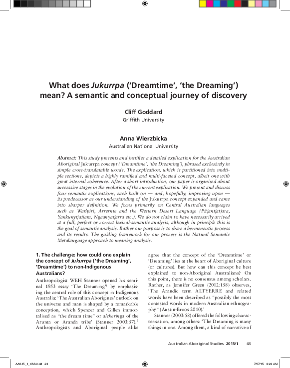 (PDF) What does Jukurrpa (‘Dreamtime’, ‘Dreaming’) mean? A semantic and