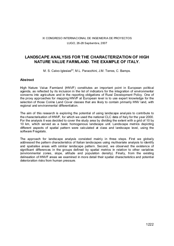 (PDF) Landscape Analysis for the Characterization of High Nature Value ...